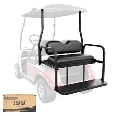 10L0L Golf Cart Rear Flip Seat for Club Car DS, Heavy-Duty Alloy Steel & PE Construction, No-Drill Installation Universal Fit All Years, Non-Slip Pedals & Padded Backrest