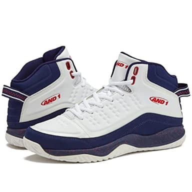 AND1 Pulse 2.0 Men’s Basketball Shoes, Indoor or Outdoor, Street or Court - White/Navy Blue/Red, 12 Medium