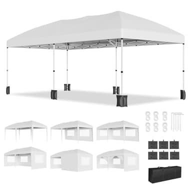 10x20 Pop Up Canopy Tent, Heavy Duty Wedding Party Tent Commercial Grade Instant Shelter with Removable Sidewalls for Outdoor, Parties, 3 Height, Carry Bag, Sandbag