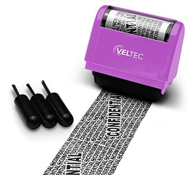 Veltec Identity Data Theft Protection Confidential Roller Stamp - Anti Theft, Security and Privacy Guard Stamp - 3 Ink Refills (Purple)