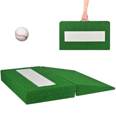 Carivia Pitching Mound, Foldable Pitchers Mound 34'' x 30'' x 4'' with Pitching Rubber, Anti-Fade Turf and Carry Handles, Portable Wooden Pitchers Mound for Baseball Softball Pitching Training