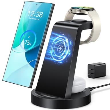 Wireless Charger for Samsung: 3 in 1 Wireless Charging Station for Samsung Galaxy Watch 8 7 6 5 4 3 Pro Classic Galaxy Buds - Charger Dock Stand for S25 S24 Ultra S23 S22 S21 Note Z Fold Android