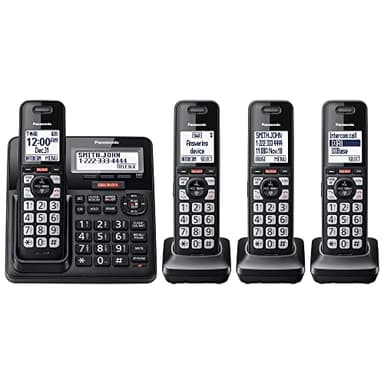 Panasonic Cordless Phone with Advanced Call Block, Link2Cell Bluetooth, One-Ring Scam Alert, and 2-Way Recording, Answering Machine, 4 Handsets - KX-TGF944B (Black)