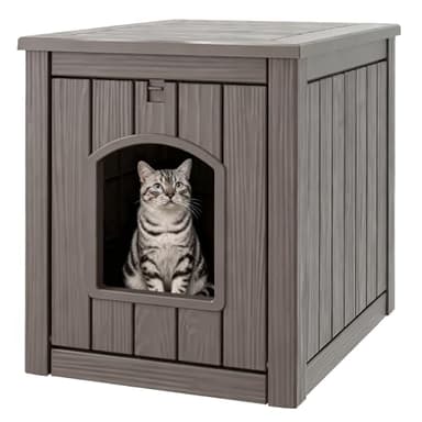 WTFGO Cat Litter Box Enclosure, Plastic Hidden Litter Box Side Table with Openable Front Door, Waterproof & Weatherproof Cat House for Indoor & Outdoor Use (Gray)