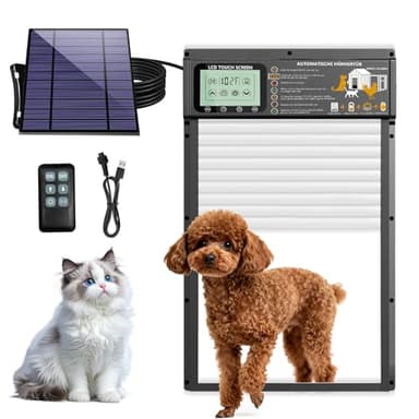 CMKJ Large Size Automatic Dog Door Cat Door Solar - Powered Doggy Door Opener, Timer Modes for Safe and Convenient Dog/Cat Keeping with Radar Mode, Remote Control, Inner Door Dimensions 10" L×13.4" H