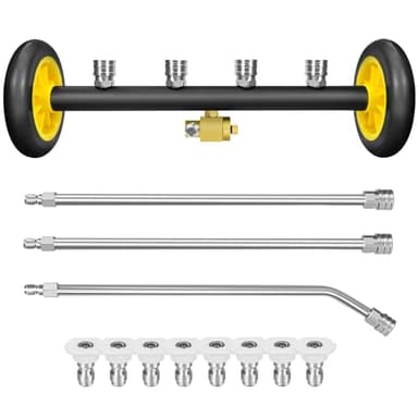 RAYNEL 16'' Pressure Washer Undercarriage Cleaner and Water Broom Attachment with 3 Pcs Extension Wands and 8 Nozzles - 4000PSI, 1/4'' Connector - for Electric and Gas Power Washers