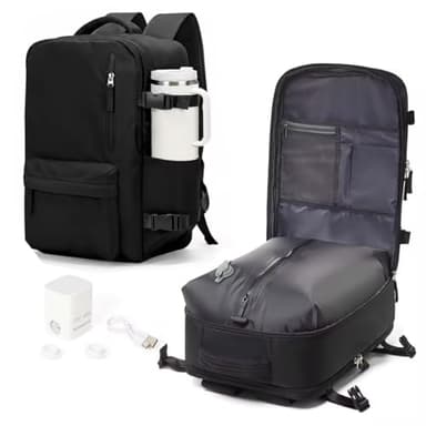 WONHOX Vacuum Seal Backpack for Travel with Air Pump Compression Vacpack Carry on Flight Approved Daypack Laptop Space Saver Bags Storage with Vacuum System 18x14x8 inches Travel Bag Women Men Black