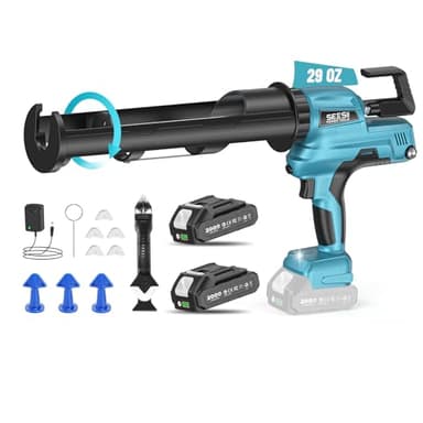 SEESII Electric Caulking Gun 29oz, Cordless Caulk Gun with 2x 2000mAh Battery, Stepless Speed, Anti-Drip, Led Light, Battery Powered Caulking Gun for Filling, Sealing