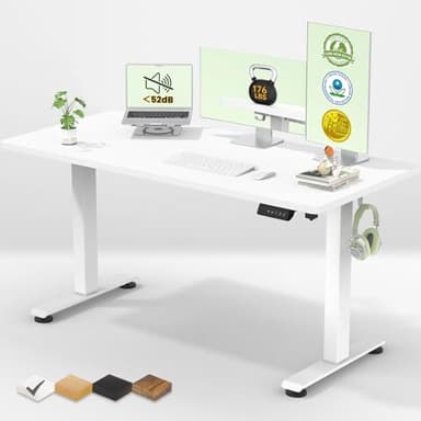 Veken 55 Inch Large Electric Standing Desk,Sit to Stand Up, Heights Adjustable, Work Home Office Computer Table for Study, Walking Pad, Writing, and Games, Wooden Desktop Desks, White