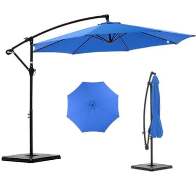 NEWBULIG 10FT Patio Umbrella with Base Included, Offset Cantilever Outdoor Patio Table Umbrella, UV Protection, Fade Resistant Fabric, Easy Tilt Adjustment for Pool, Deck, Garden, Backyard, Blue