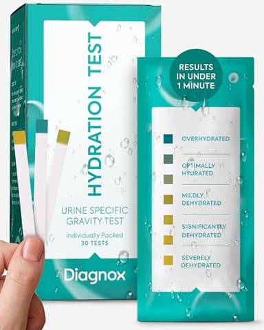 Diagnox Health Hydration Test Strips, Specific Gravity Urine Test Strips to Track Hydration Levels, Instant Results in 45 Seconds, Individually Wrapped Dehydration Testing Kit, 30 Tests