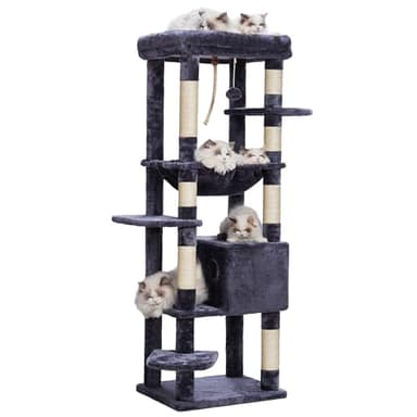 Heybly Cat Tree for Large Cats 20 lbs Heavy Duty,60 inches XXL Cat Tower for Indoor Cats,Multi-Level Furniture Condo with Big Padded Plush Perch,Cozy Basket HCT050G