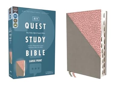 NIV, Quest Study Bible, Large Print, Leathersoft, Gray/Pink, Thumb Indexed, Comfort Print: The Only Q and A Study Bible