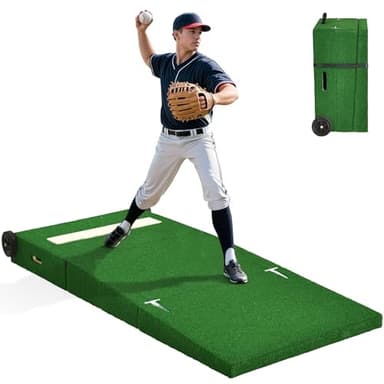 Sturdum Pitching Mound, Portable Pitchers Mound with Non-Slip Rubber Plate, 6" Foldable Wooden Pitching Mounds for Baseball Softball Pitching Training