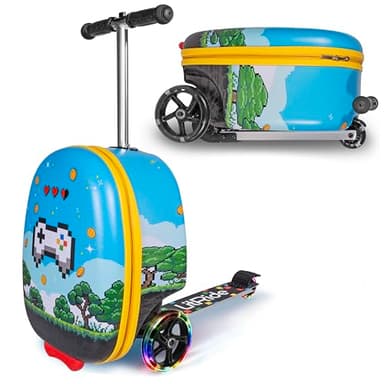 LitRide Hardshell Kids Ride-On Luggage with Scooter Suitcase – Carry-On Compliant with LED Light-Up Wheels – Fun and Functional Travel Companion for Children Ages 5–12