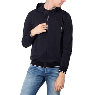 A｜X ARMANI EXCHANGE Men's Logo Zipper Full Zip Hooded Sweatshirt, Black, XXL