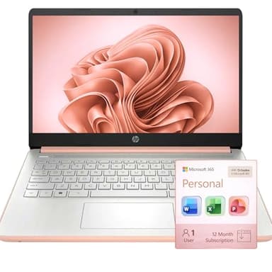 HP Ultrabook Laptop, 8GB RAM, 1.1TB Storage (1TB OneDrive + 64GB SSD), Microsoft 365 Included, Intel 2-Core | Fast, Smart, Budget-Friendly, AI-Ready Essential no Mouse, Rose Gold