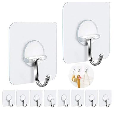 FOTYRIG Adhesive Hooks Heavy Duty Wall Sticky Hooks for Hanging Wall Hangers Without Nails 15lb(Max) 180 Degree Rotating Seamless Stick on Bathroom Kitchen Office Outdoors-10 Packs
