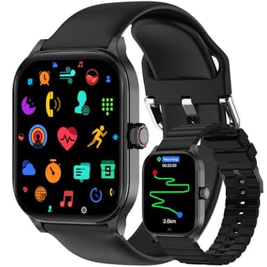 Smart Watch with Built-in GPS, 1.96" HD Display, Answer/Make Calls, 100+ Sport Modes, Heart Rate/Sleep/SpO2 Monitor, Fitness Activity Tracker for Android and iPhone, for women men (Black, 1.96")