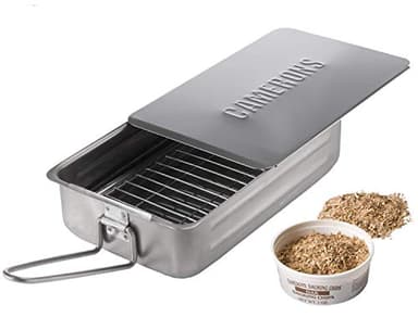 Camerons Gourmet Mini Stovetop Smoker - Stainless Steel BBQ Smoker Box w/Hickory Wood Chips & Recipes - Indoor & Outdoor Use on Any Heat for Smoking Meats, Veggies & Seafood - Grilling Gift for Men