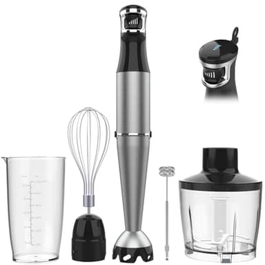 Turelar Immersion Blender Handheld Corded Hand Blenders Set 1100W, Trigger Variable Speed 5 in 1 Stick Emulsifier with Chopper, Whisk and Frother for Soup, Baby Food and Smoothies,Black