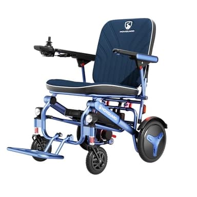 MoviGuard Lightweight Electric Wheelchair, 39 lb Frame, 35 Mile Range, LED Night Vision, Full-Wrap Ergonomic Backrest, 32Ah Battery, Foldable Travel Power Chair, MOVIGUARD Anti-Tip System, Blue