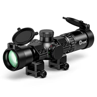 CVLIFE 1.5-5x32 Crossbow Scope, 20-100 Yards Rangefinder Ballistic Reticle, 300-460 FPS Red Green Illuminated Compact Crossbow Scope for Hunting with 20mm Scope Rings