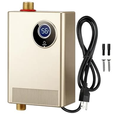3KW Tankless Water Heater Electric, 110V High Efficiency,Instant Water Heater, with Smart Digital Display Smart Boost for Versatile Heating, Simple Installation (Gold)