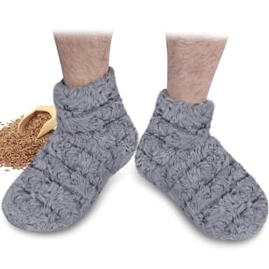 REVIX Microwavable Booties and Feet Warmers for Women & Men, Microwave Heated Foot Warmer with Flaxseed Moist Heat Therapy for Cold Feet, Gray, S/M