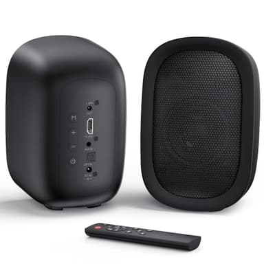 Saiyin Powered Bluetooth Bookshelf Speakers for Record Player, 40W Stereo Sound Speakers with 3-Inch Woofer, Dual-Curved Horn Bass Reflex Port and Optical/AUX/TV-ARC for Turntable/PC/TV, Pair