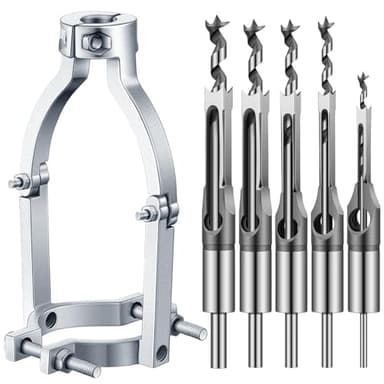 Gisafai Square Hole Drill Bit Adapter and Square Hole Drill Bit Set for Wood Mortising Attachment Drill Press Hollow Chisel Mortise Drill Tool for Mortise Machine (6 Pcs,1/4, 5/16, 7/16, 1/2, 5/8")