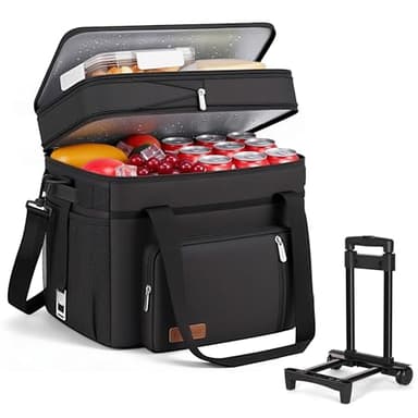 MIYCOO Cooler Bag with Wheels Double Deck - 60 Can Leakproof Insulated Portable Soft Lunch Cooler, Extra Large Expandable Ice Chest Cooler for Beach, Picnic, Camping, Shopping