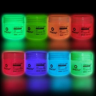 Artecho Glow in the Dark Paint 8 Colors, 20 ml / 0.7 oz Acrylic Paint for Decoration, Supplies for Canvas, Rock, Wood