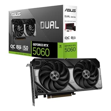 ASUS Dual GeForce RTX™ 5060 8GB GDDR7 OC Edition (PCIe 5.0, 8GB GDDR7, DLSS 4, HDMI 2.1b, DisplayPort 2.1b, 2.5-Slot Design, Axial-tech Fan Design, 0dB Technology, and More)