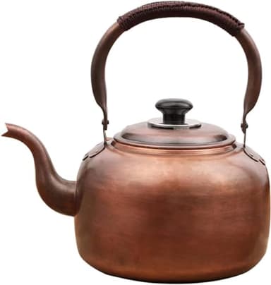 Whistling Kettle Teapot, Premium Copper Tea Kettle for Stove Top, Rustic Tea Pot with Ergonomic Handle, Work for All Stovetops, Brown(3.2 QT)