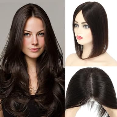 Black and Pretty 12Inch Hair Toppers for Women Real Human Hair Topper with ThinningHair 120% Density 4x4.8inch Upgrade Large Swiss Base 40g Human Hair Toppers(Dark Brown)