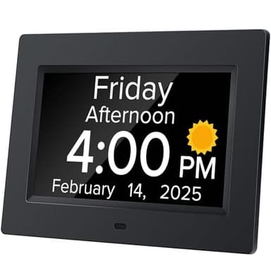 Mitoart Digital Alarm Clock with Date and Day of Week for Dementia Seniors, Voice Announcement Time, Multiple Alarm Sets, Auto DST, Gifts for Elderly People with Dementia - Black