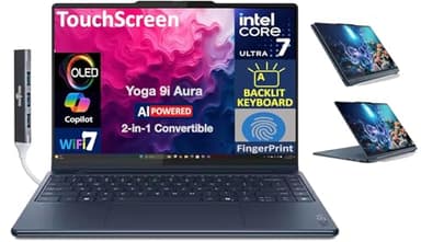 Lenovo Yoga 9i Aura Edition HIGH Performance 2-in-1 Laptop 14.0" Touchscreen OLED 2.8K Display (Intel Ultra 7-258V, 32GB LPDDR5X, 1TB SSD, Backlit KB, Fingerprint, Win11Pro) w/DKZ USB Port Expander