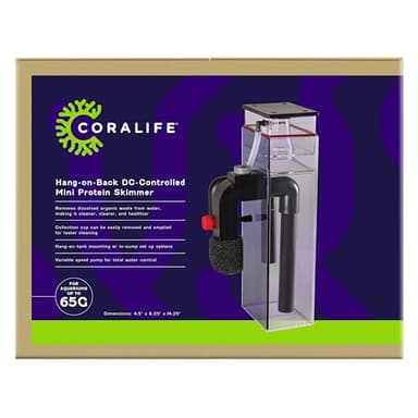 Coralife Aquarium Fish Tank Marine Salt Water DC-Controlled Variable Speed Mini Protein Skimmer, Up To 65 Gallons