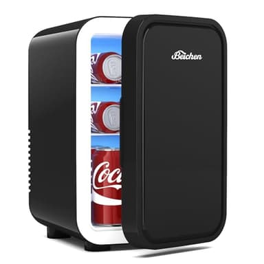 BEICHEN Mini Fridge,6 Liter / 8 Can Small Fridge for Bedroom, Car, Office & Dorm, 110V AC/DC Portable Thermoelectric Cooler & Warmer for Skincare, Food, Drinks,Black