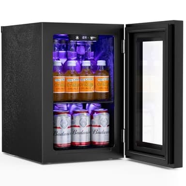 Antarctic Star 18L Beverage Refrigerator Cooler 24Can, Mini Fridge with Quiet Compressor, LED Light,Freestanding Small Fridge with Electronic Temperature Control for Home and Bar(40-61 ℉)
