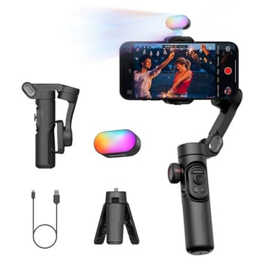 AOCHUAN 3-Axis Gimbal Stabilizer for Smartphone with RGB Magnetic Fill Light Upgraded Face Tracking Focus Wheel Foldable iPhone Gimbal for iPhone/Android Phone Stabilizer Vlog Recording Smart XE Kit