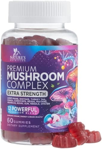 Mushroom Gummies Supplement 12 in 1 - High Grade Blend for Adults with Lions Mane, Reishi, Cordyceps, & Chaga Mushroom Complex Gummy, Memory & Immune Support & Nootropic Brain Supplements - 60 Gummies