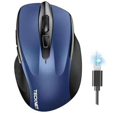 TECKNET Wireless Mouse (BT5.0/3.0 & 2.4G) Rechargeable 4800 DPI Silent USB A & Bluetooth Mouse 6 Buttons, Wide Compatibility - Blue