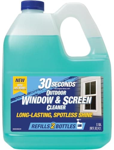 30 SECONDS Outdoor Window & Screen Concentrated Cleaner for Glass, Patio Doors, Fiberglass, Furniture - No Screen Removal Required, Spray & Rinse - Refill for Hose End Sprayer Bottles, 1.1 Gallon