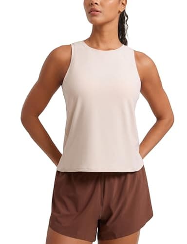 CRZ YOGA Cloudweight Crew Neck Workout Tanks Lightweight Athletic Gym Tops for Women Soft Basic Running Sleeveless Shirts White Opal Medium