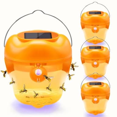 Wasp Trap, Solar Wasp Traps Hanging, Reusable Yellow Jacket Bee Trap for Outside, with LED Light, Wasps Killer, Hornet Traps for Orchard, Farm, Garden, Patio, Courtyard (Yellow)
