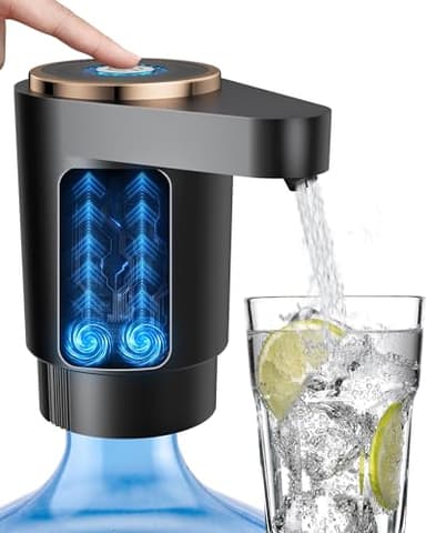 Cozycharm Water Jug Pump for 5 Gallon Bottle – Portable Electric USB-C Charging Dispenser, Dual Powerful Motors, Fast Flow, Fits 2-5 Gallon Jugs – Ideal for Home, Office, Camping, RV, Black