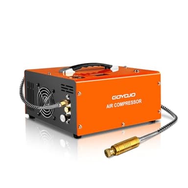 GOYOJO PCP Air Compressor, Max 4500 PSI / 300 Bar, Fast Fill for Airguns or Paintball Tank, Auto Shut-Off, Dual Power Car 12V DC or Home 120V AC, Built-in Cooling Fan, 300W Portable Pcp Pump