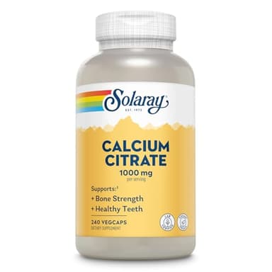 Solaray Calcium Citrate 1000mg - Chelated Calcium Supplement - Supports Bone Strength and Healthy Teeth - Easy to Digest - Vegan - 60 Servings, 240 VegCaps